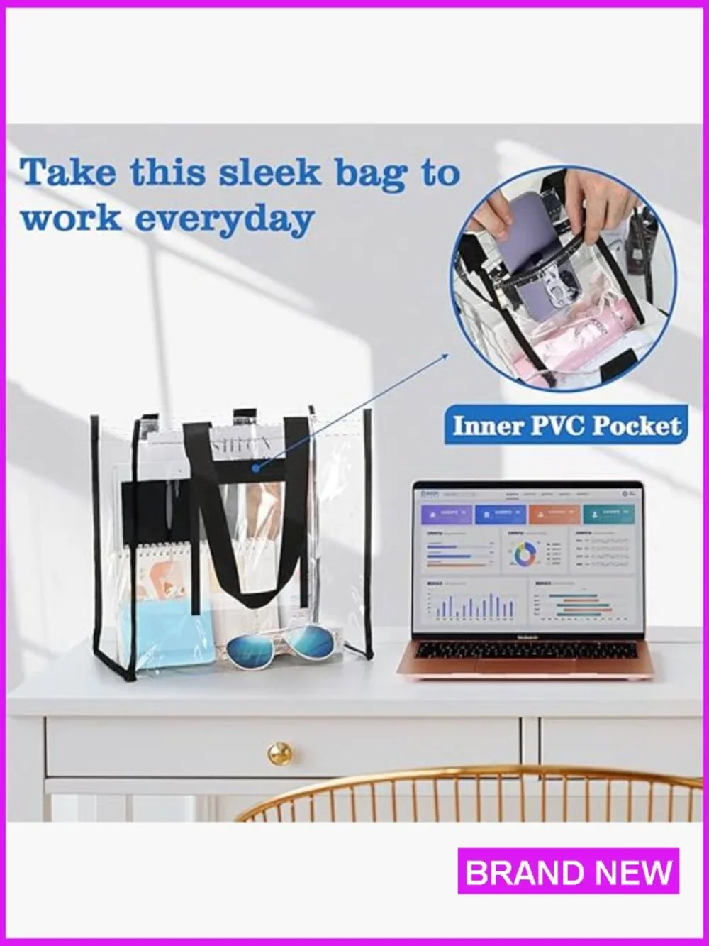 Clear Stadium Approved Tote Bag Set for Concerts & Sports Events, Waterproof PVC - Picture 5 of 7